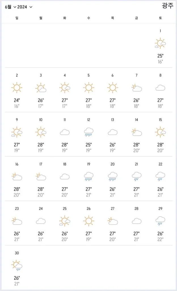 6월 광주날씨