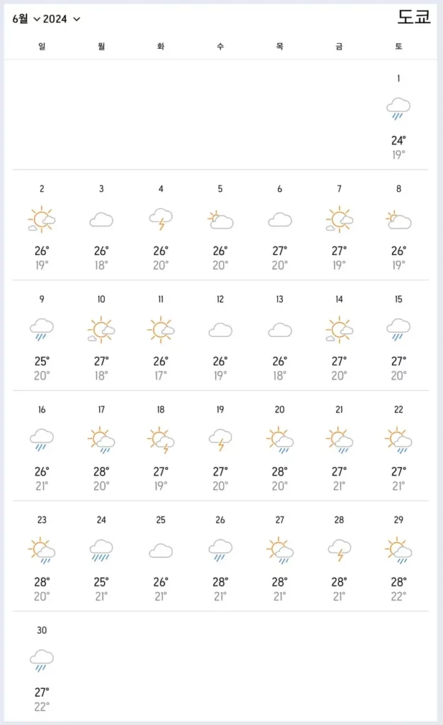6월 도쿄 날씨