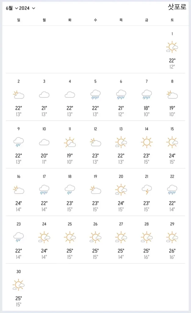 6월 삿포로 날씨